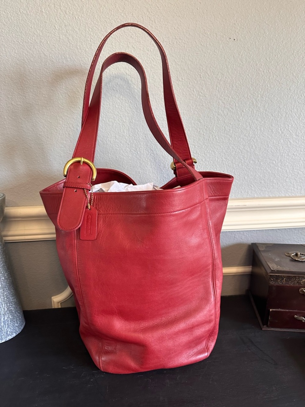 Coach Vintage Red All Leather Large Duffle #4082 with goldtone hardware